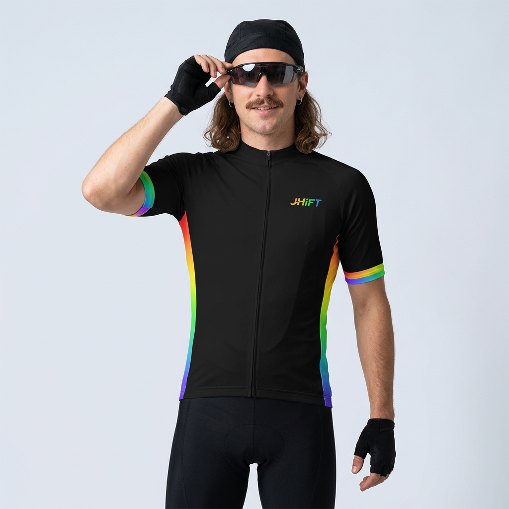 Frontansicht mit Bandana, Fahrradbrille und neuer Pose