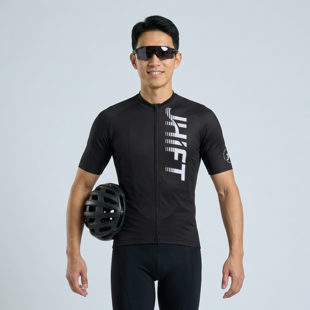 Lockere Vorderansicht mit Helm unter dem Arm und freiem Frontdruck