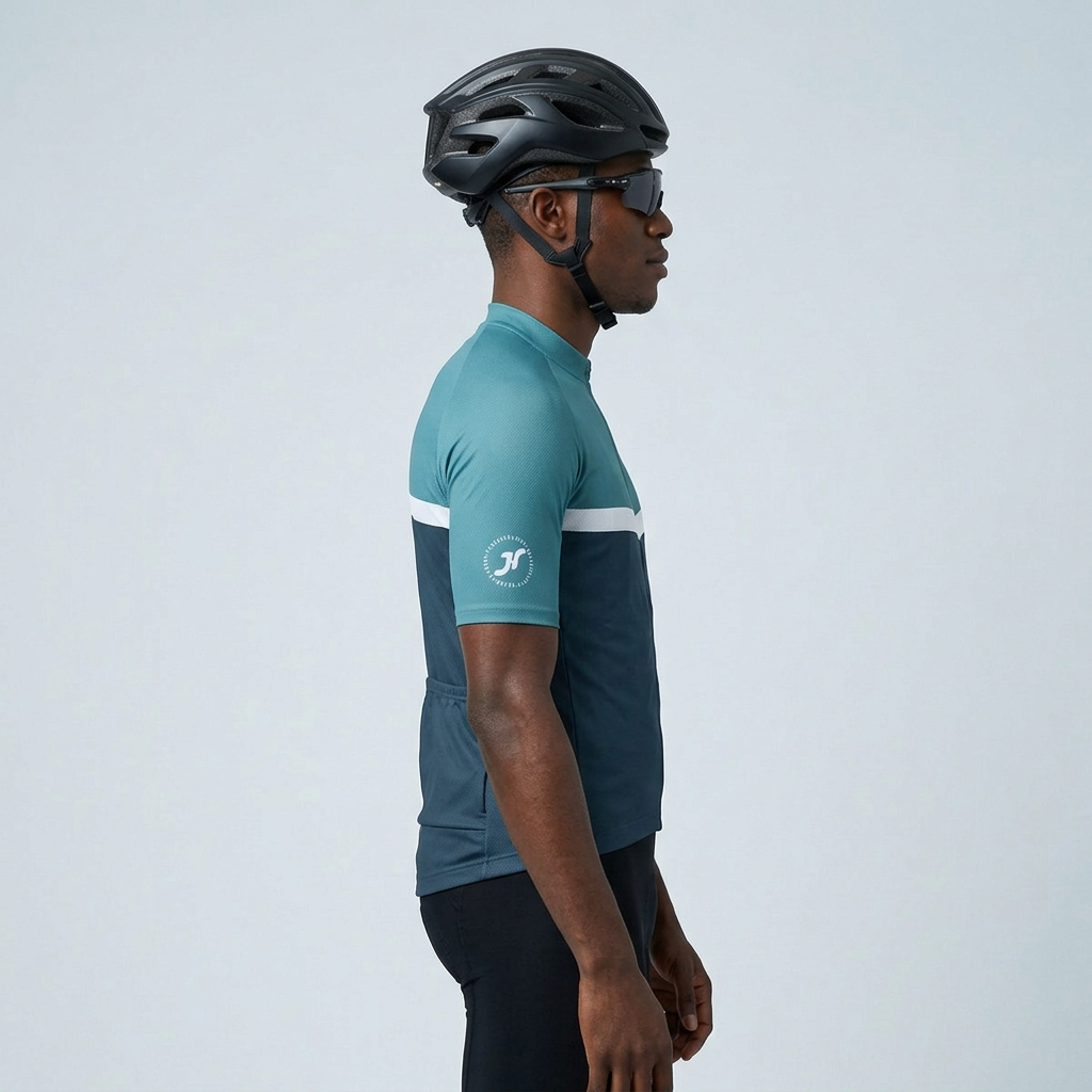 Seitenansicht mit jungem Schwarzen Radfahrer-Model